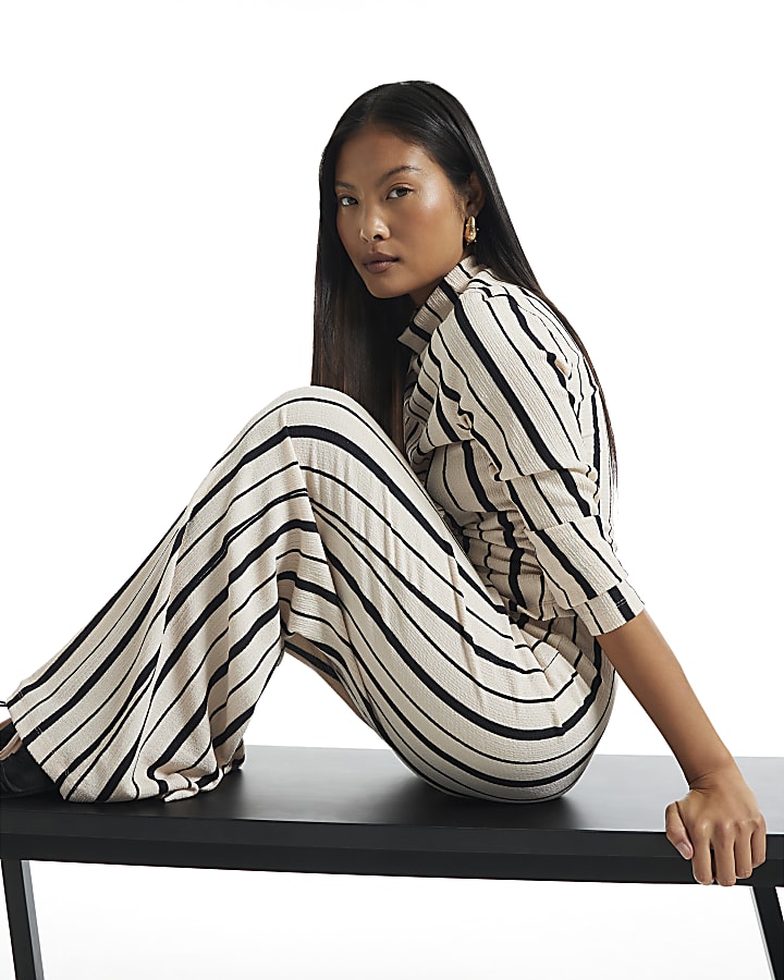 Petite Black Stripe Wide Leg Trousers