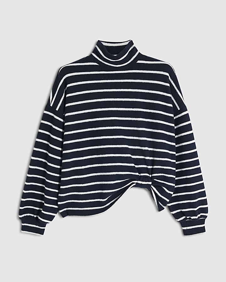 Black Stripe Cosy Twist Front Long Sleeve Top
