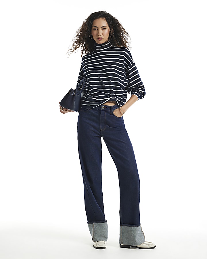 Black Stripe Cosy Twist Front Long Sleeve Top