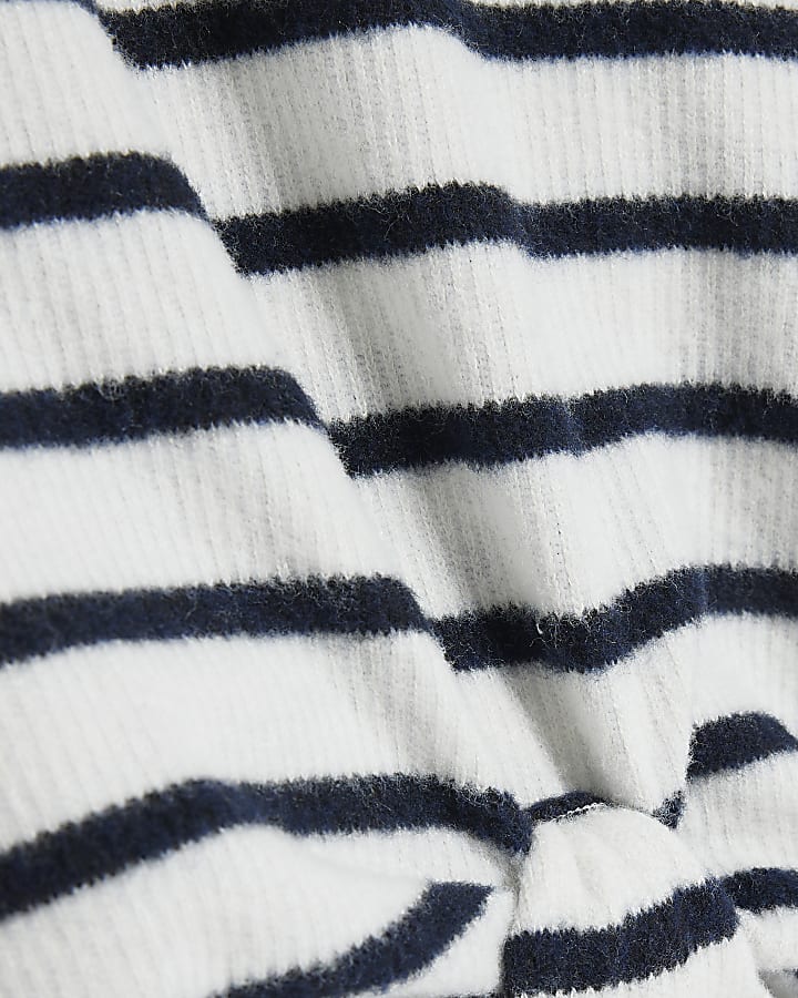 White Stripe Cosy Twist Front Long Sleeve Top