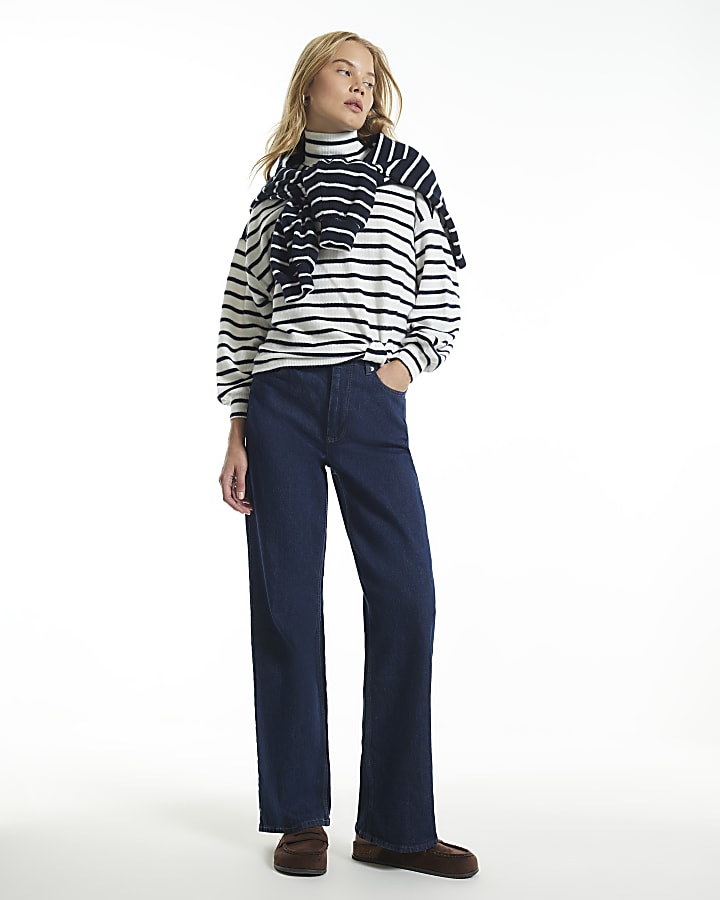 White Stripe Cosy Twist Front Long Sleeve Top
