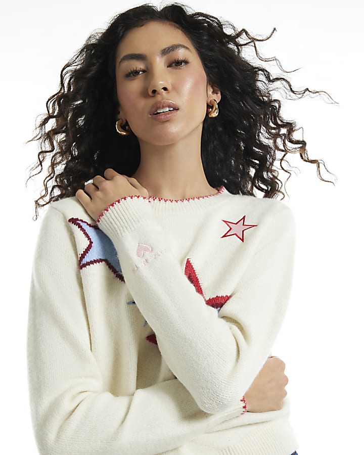 Cream Multi Colour Star Jumper