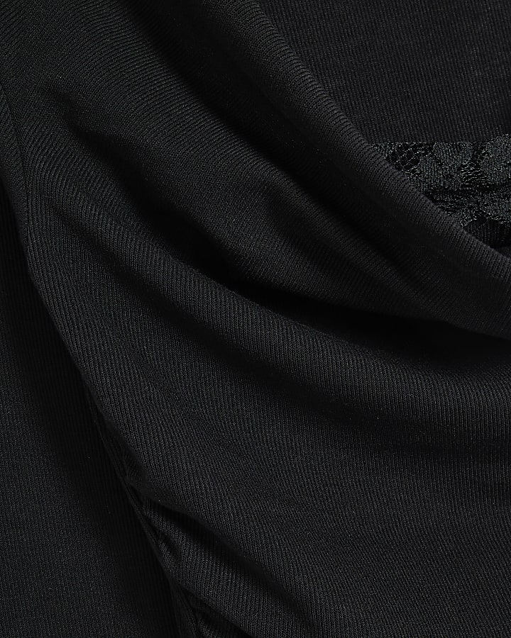 Black Long Sleeve Lace Drape Top