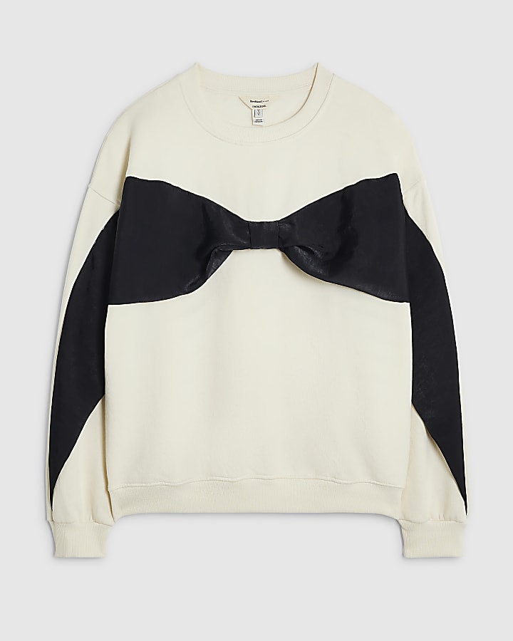 Cream Oversized Contrast Bow Sweatshirt