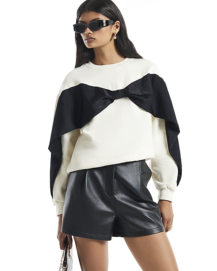 Cream Oversized Contrast Bow Sweatshirt