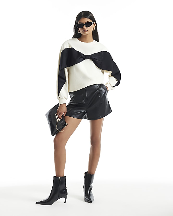 Cream Oversized Contrast Bow Sweatshirt