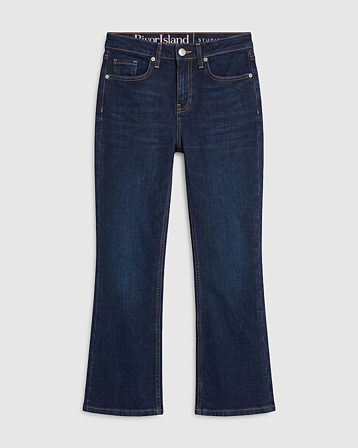 Blue Cropped Kick Flare Jeans