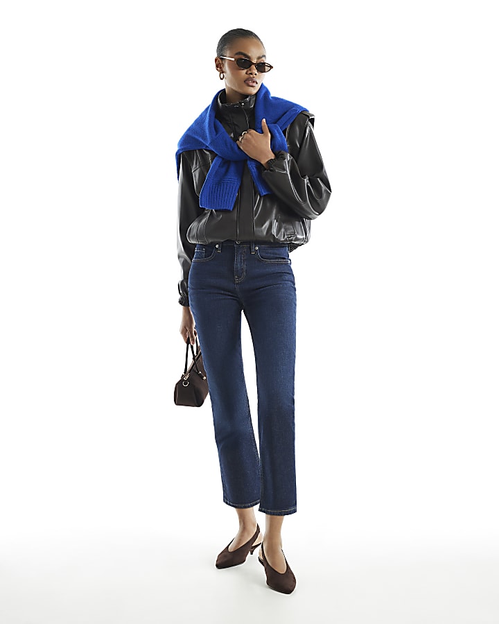 Blue Cropped Kick Flare Jeans