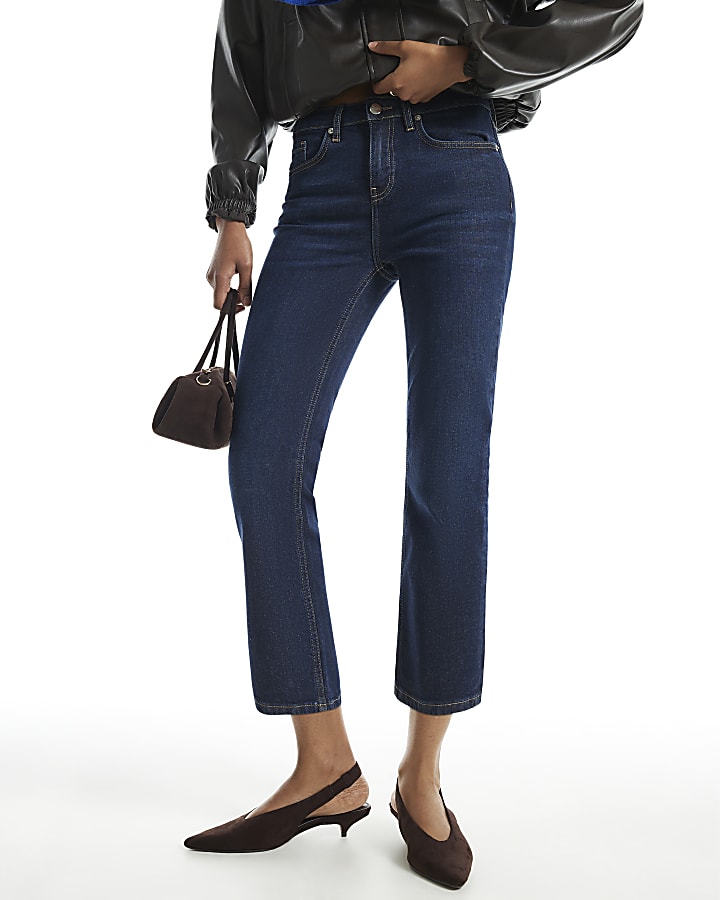 Blue Cropped Kick Flare Jeans