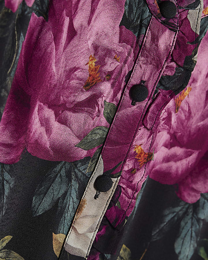 Black Crepe Floral Print Femme Blouse