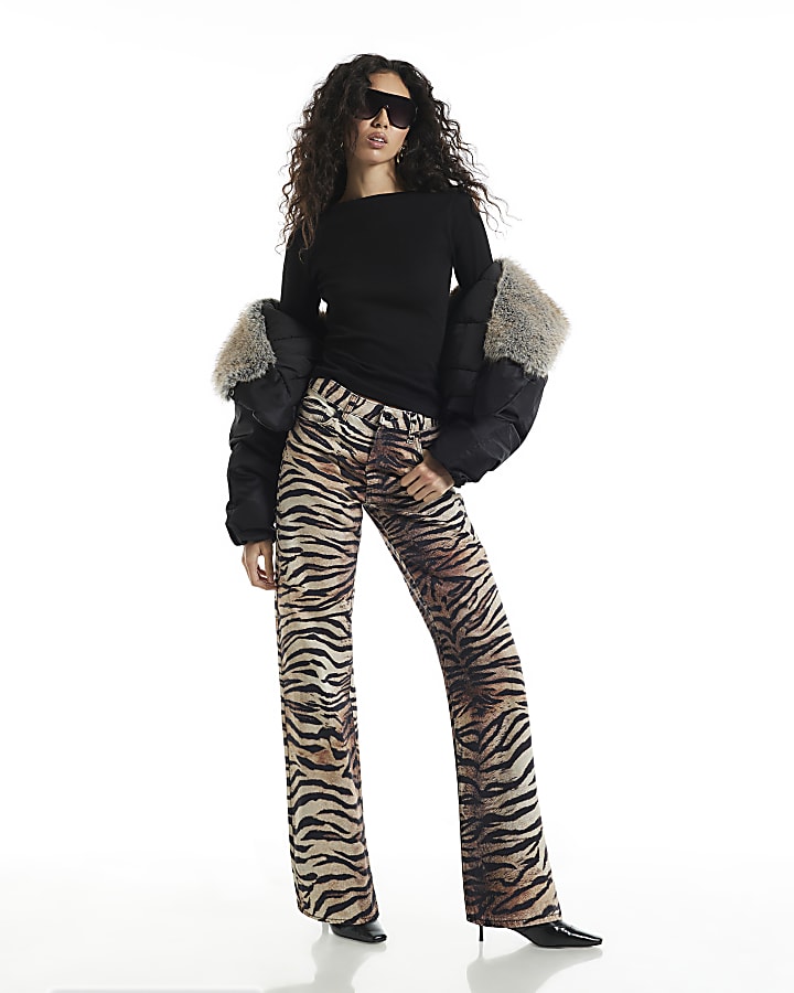 Black Long Sleeve Boat Neck Rib Top