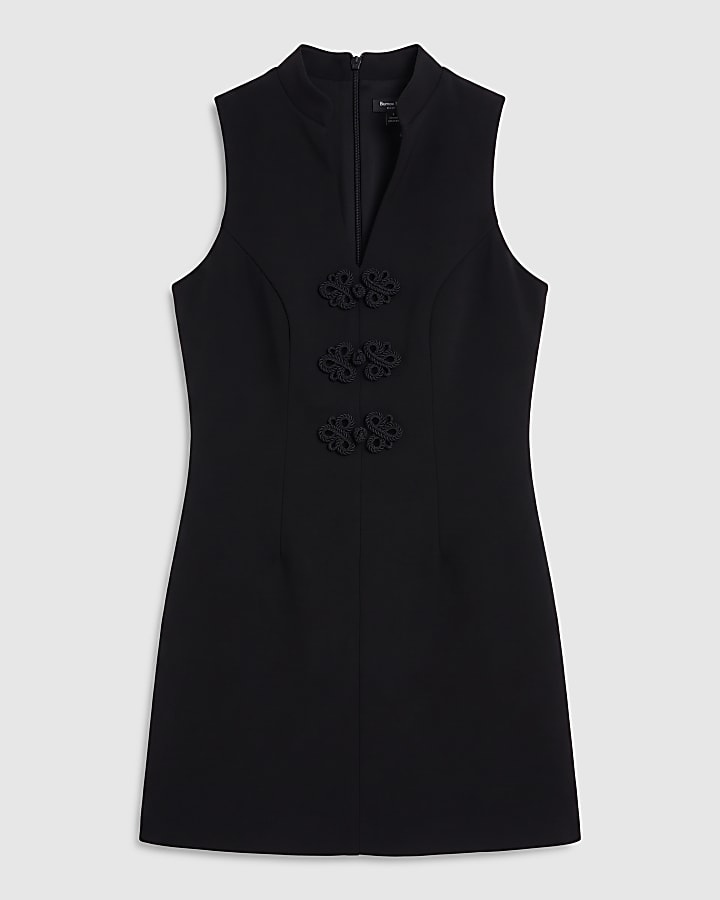 Black Frogging Trim Mini Dress