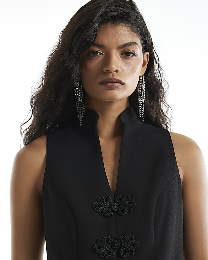 Black Frogging Trim Mini Dress