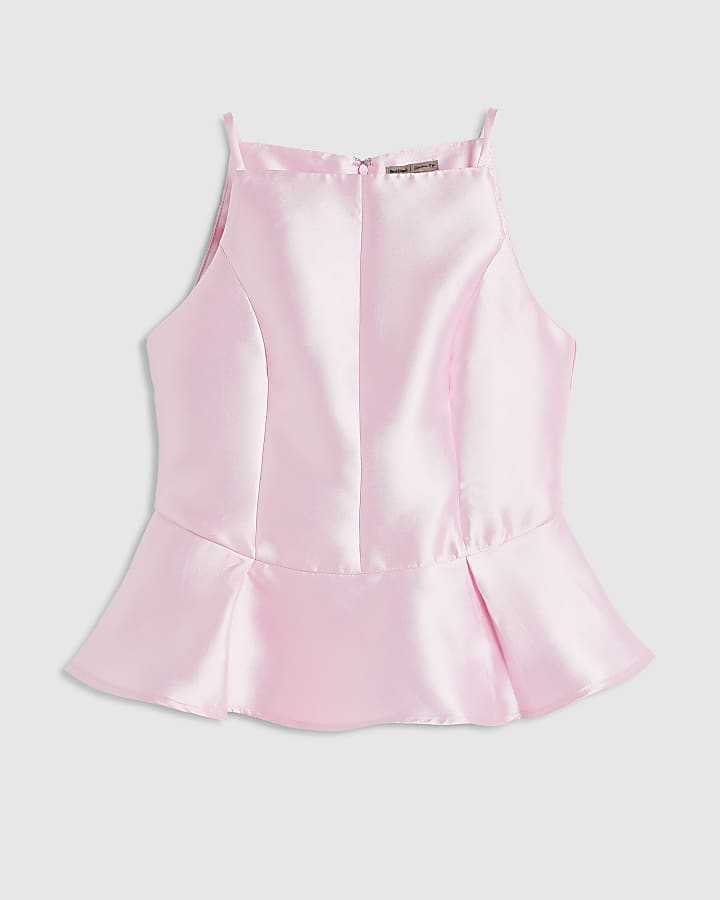 Pink Square Neck Sleeveless Peplum Top