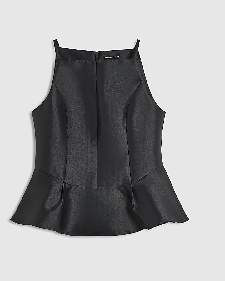 Black Square Neck Sleeveless Peplum Top