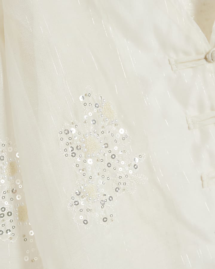 Cream Chiffon Embellished Frogger Top