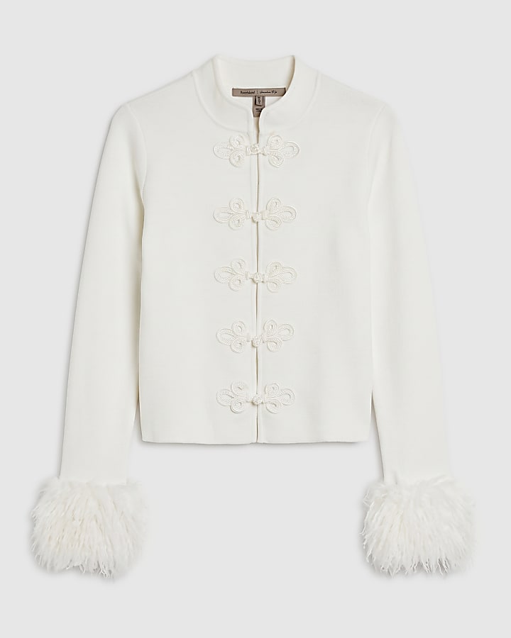 Cream Faux Fur Cuff Drummer Cardigan