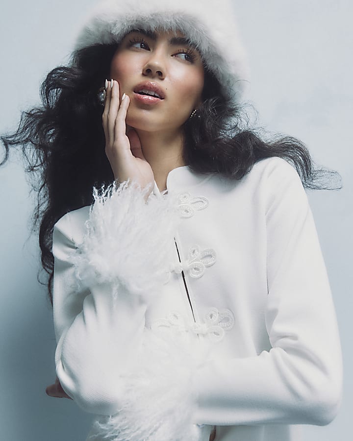 Cream Faux Fur Cuff Drummer Cardigan