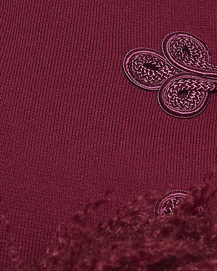 Burgundy Faux Fur Cuff Drummer Cardigan