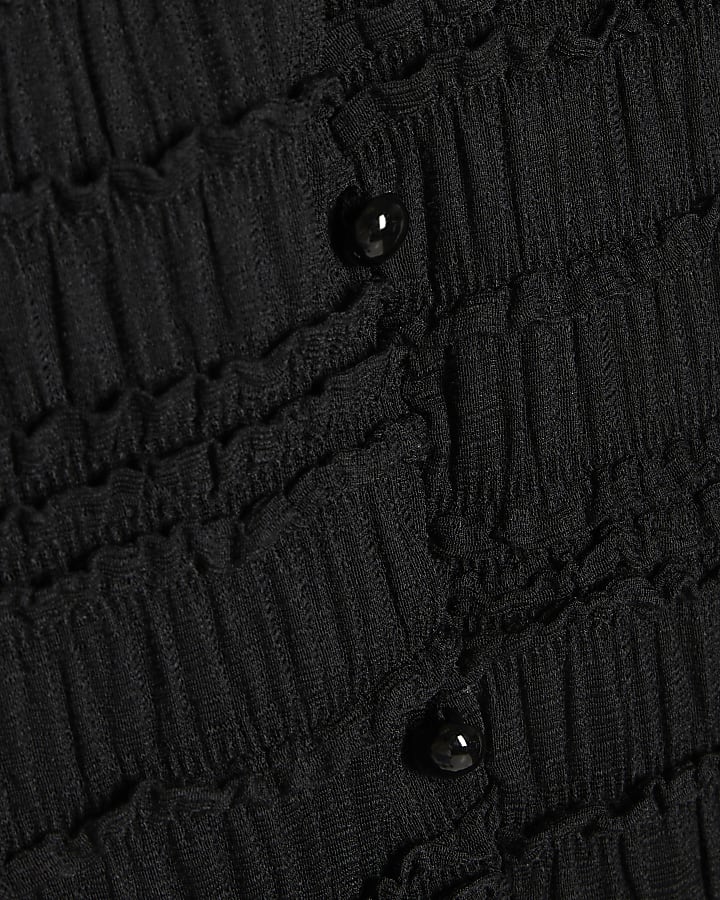 Black Sleeveless Button Front Ruffle Top