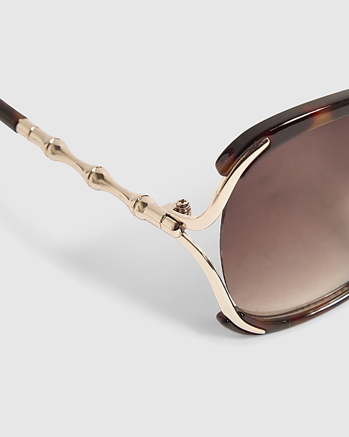 Brown Square Cut Out Glam Sunglasses