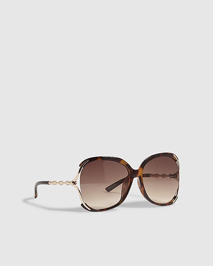 Brown Square Cut Out Glam Sunglasses