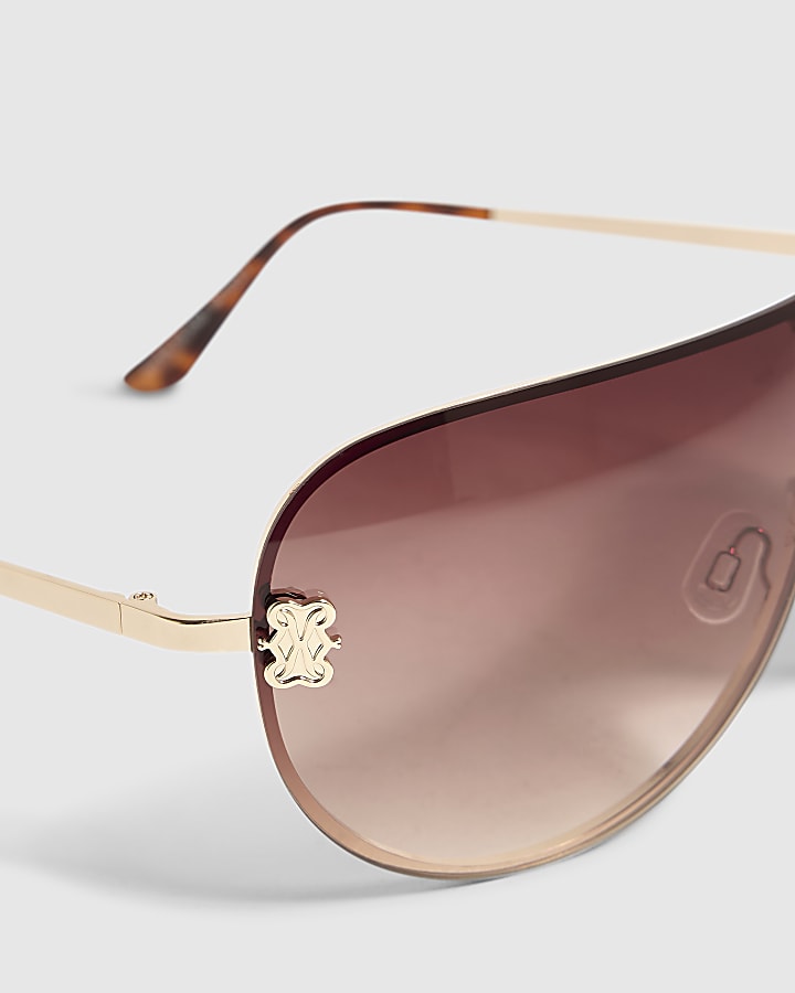 Brown Rimless Visor Sunglasses