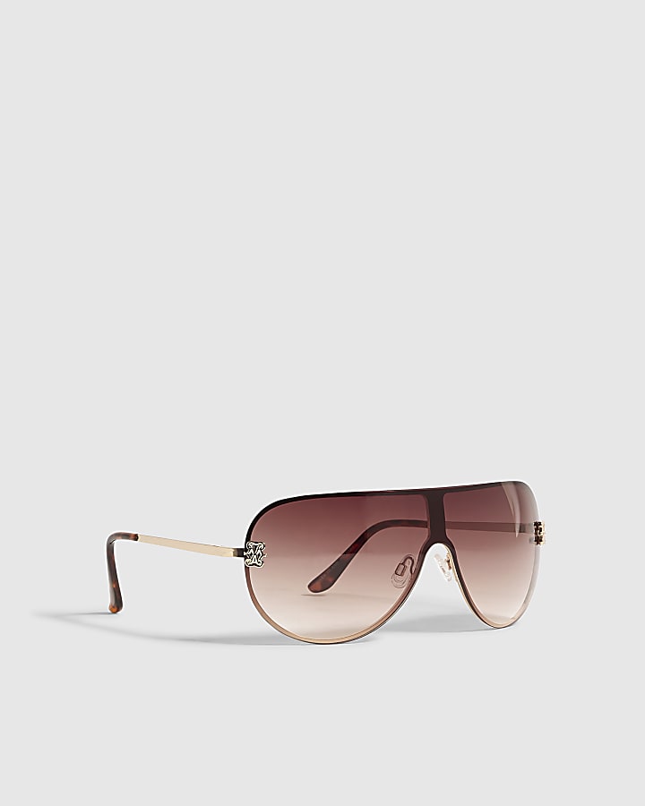 Brown Rimless Visor Sunglasses