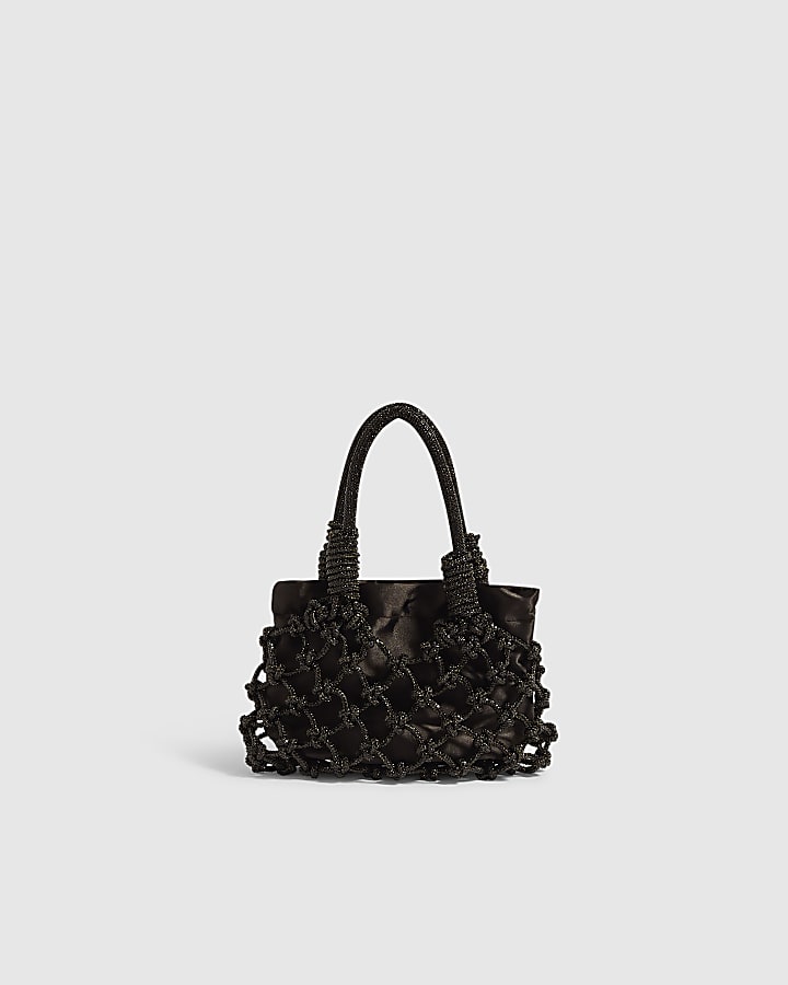 Black Diamante Rope Clutch Bag