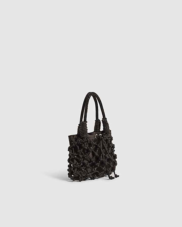 Black Diamante Rope Clutch Bag