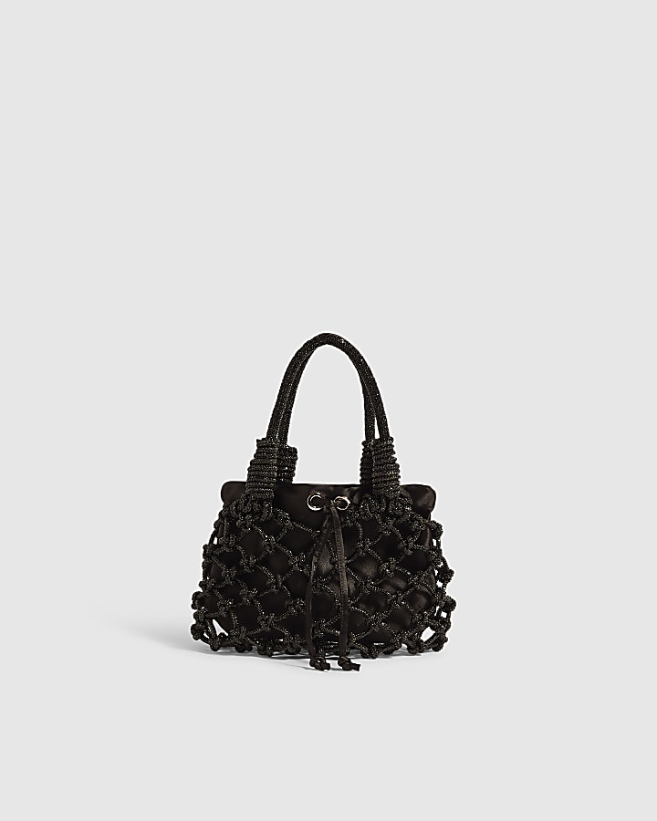 Black Diamante Rope Clutch Bag