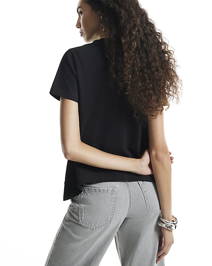 Black Diamante Trim Hybrid T-Shirt