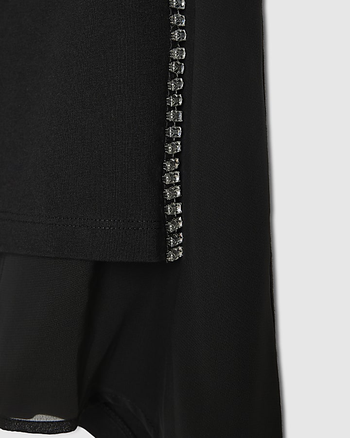 Black Diamante Trim Hybrid T-Shirt
