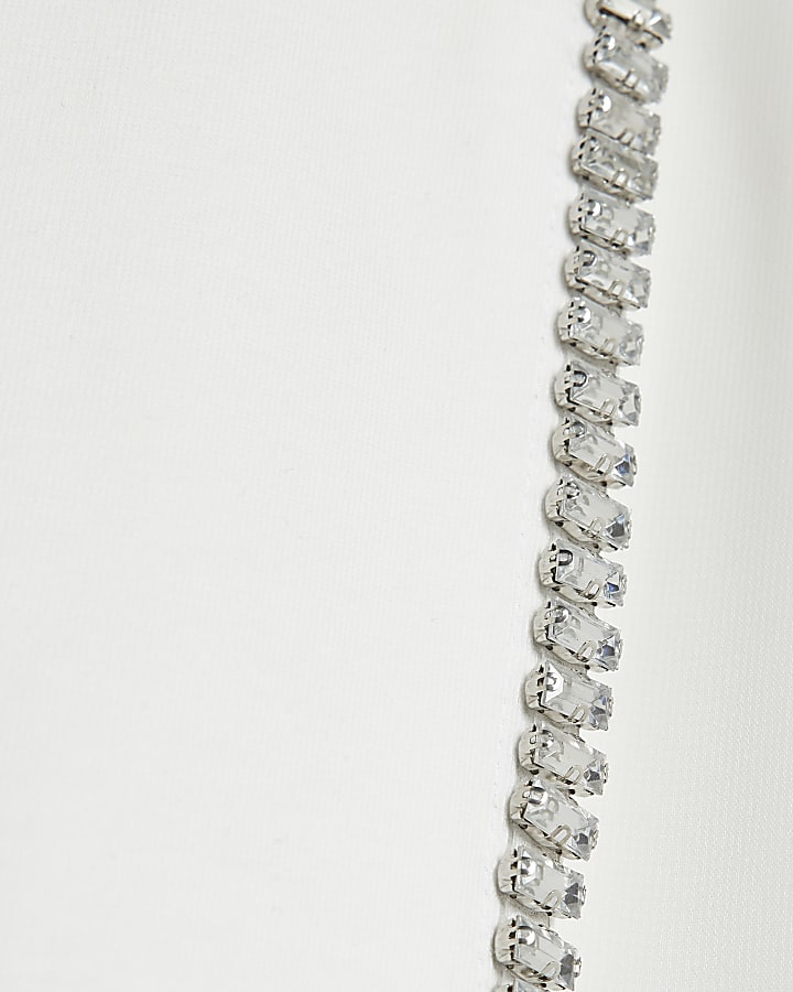 White Diamante Trim Hybrid T-Shirt