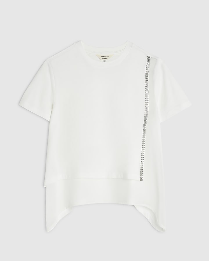 White Diamante Trim Hybrid T-Shirt