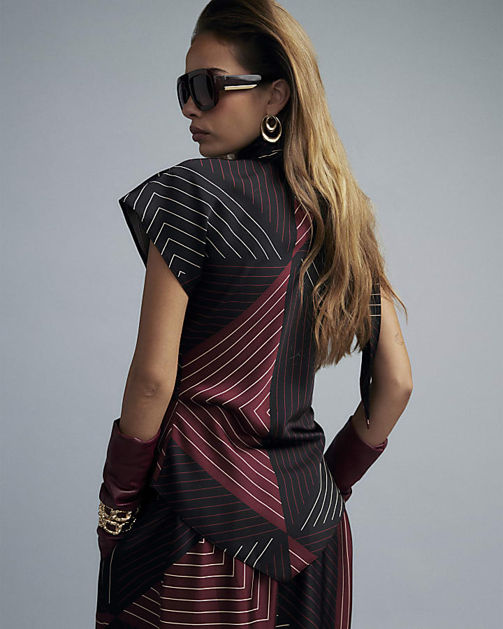Black Satin Sleeveless Drape Hem Top
