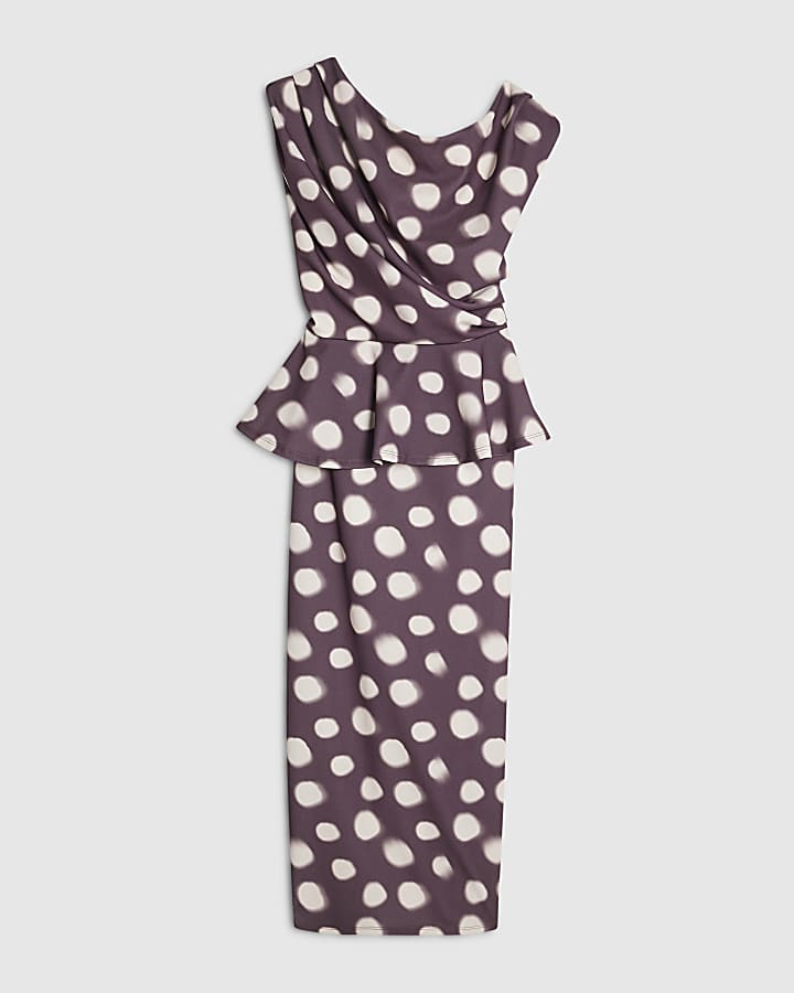 White Polka Dot Peplum Midi Dress