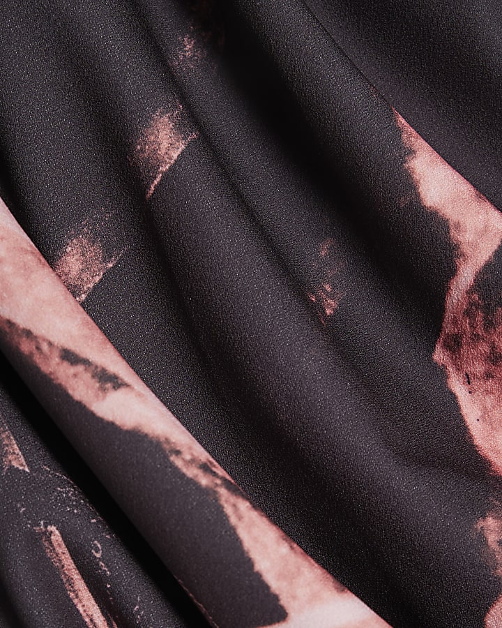 Pink Abstract Print Peplum Midi Bardot Dress