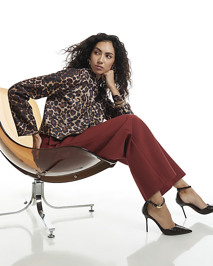 Rust Skinny Belted Wide Leg Trousers