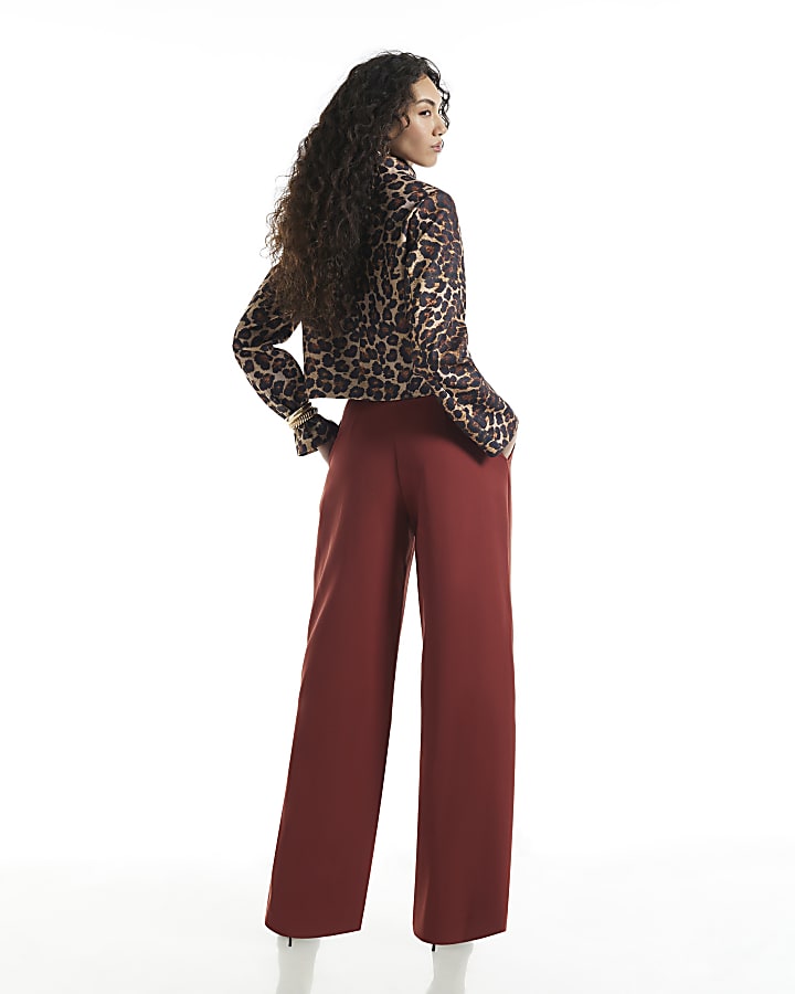 Rust Skinny Belted Wide Leg Trousers