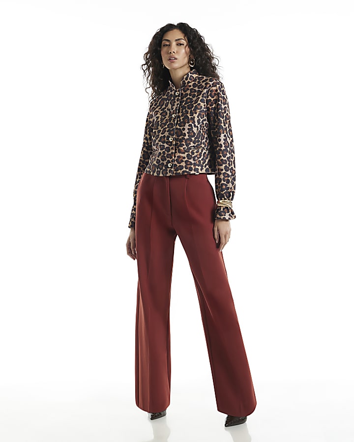 Rust Skinny Belted Wide Leg Trousers