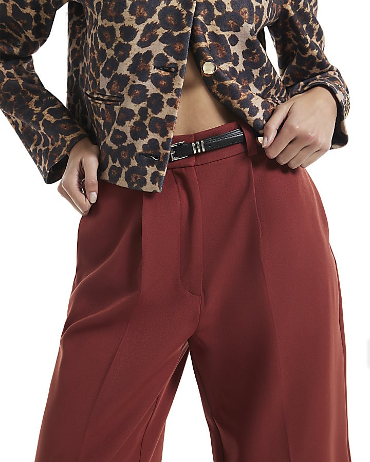 Rust Skinny Belted Wide Leg Trousers