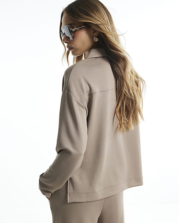 Beige Premium Long Sleeve Polo Shirt