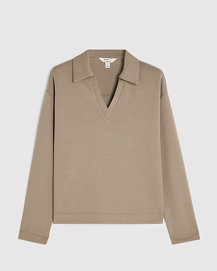 Beige Premium Long Sleeve Polo Shirt