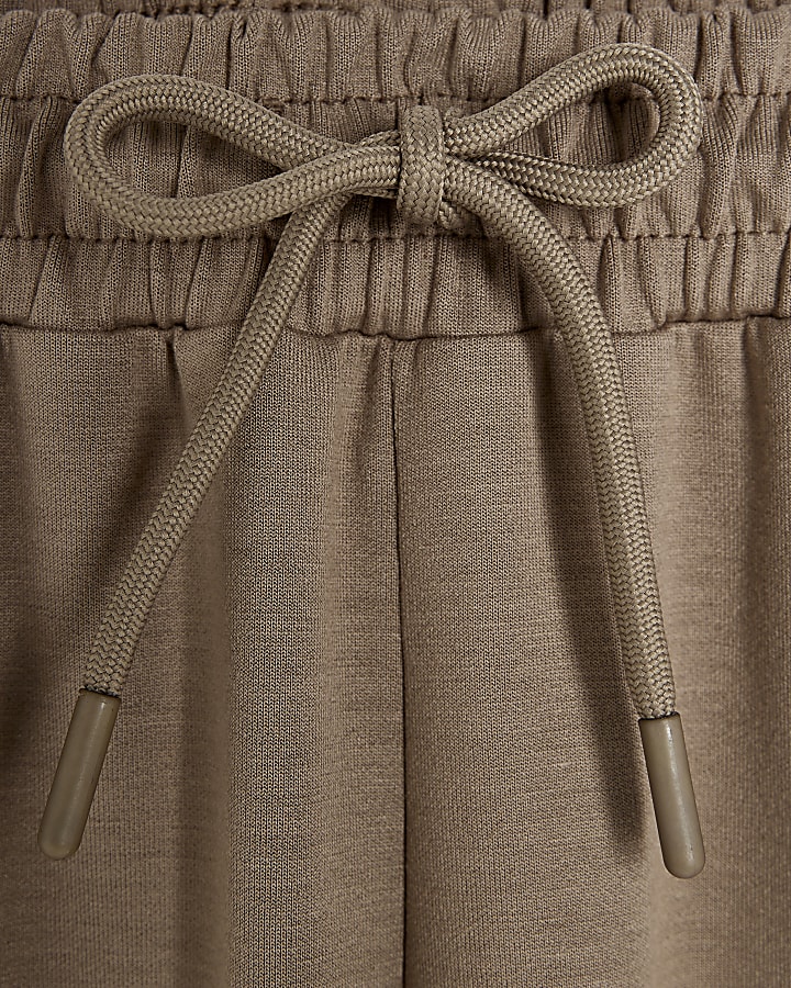 Beige Premium High Waisted Wide Leg Joggers