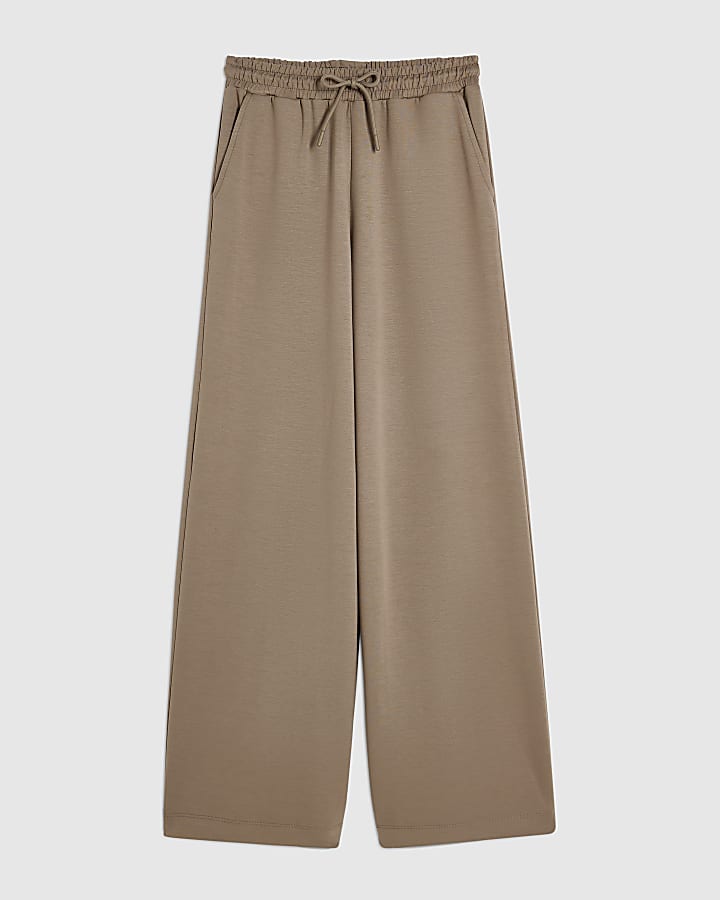 Beige Premium High Waisted Wide Leg Joggers