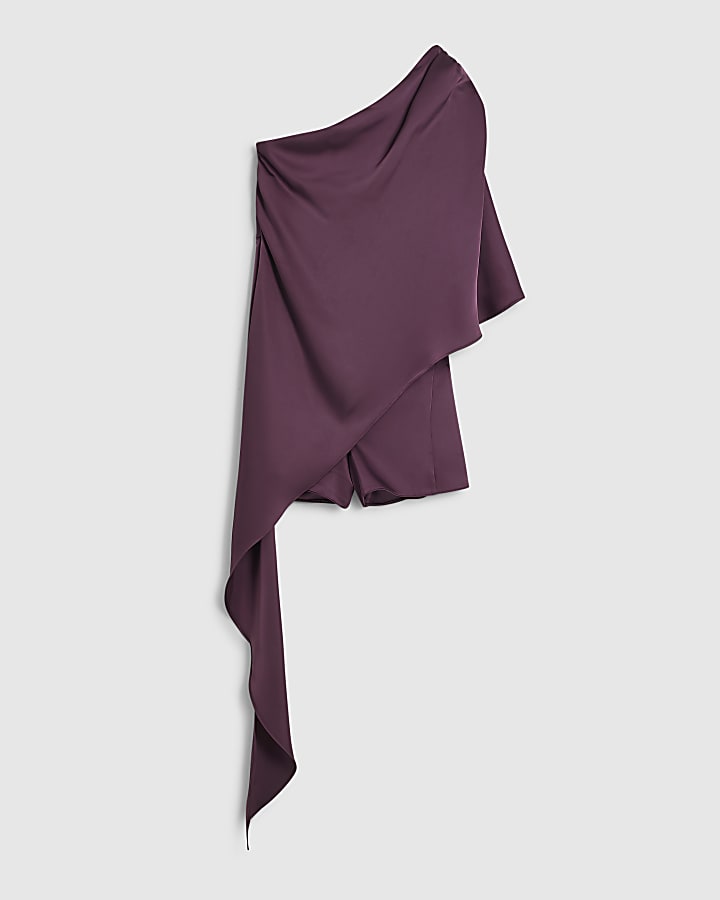 Purple Asymmetrical Cape Playsuit