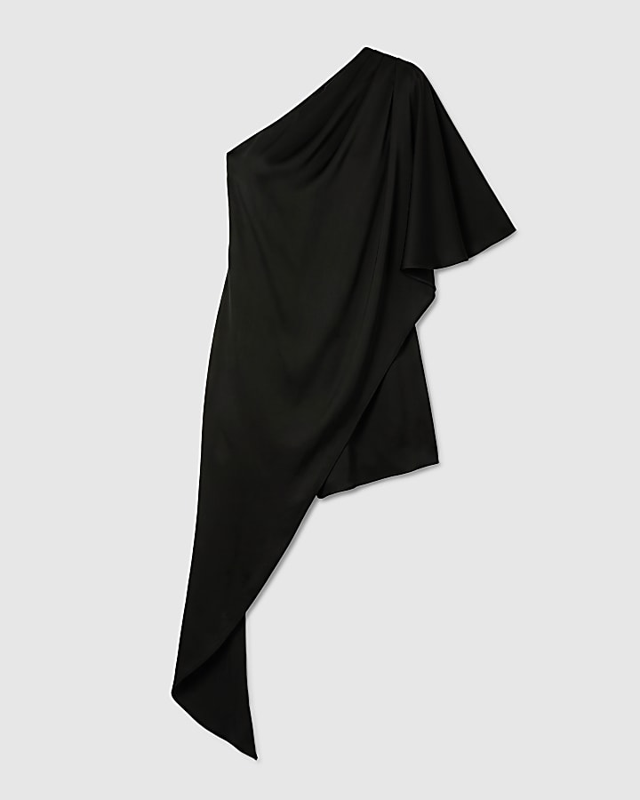 Black Asymmetrical Cape Playsuit
