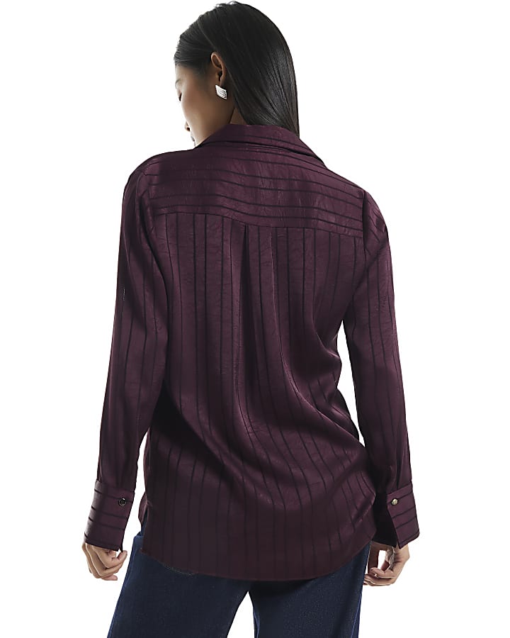 Petite Burgundy Stripe Crinkle Blouse