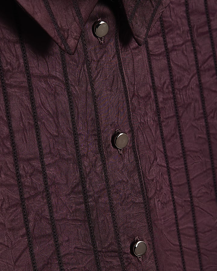 Petite Burgundy Stripe Crinkle Blouse